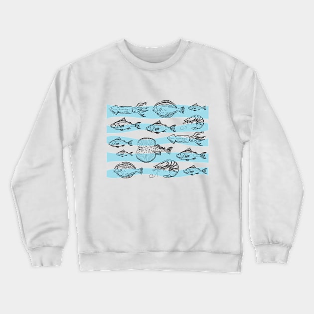 Sea Fishes - Hand Drawn - Striped Crewneck Sweatshirt by SoftFigurine